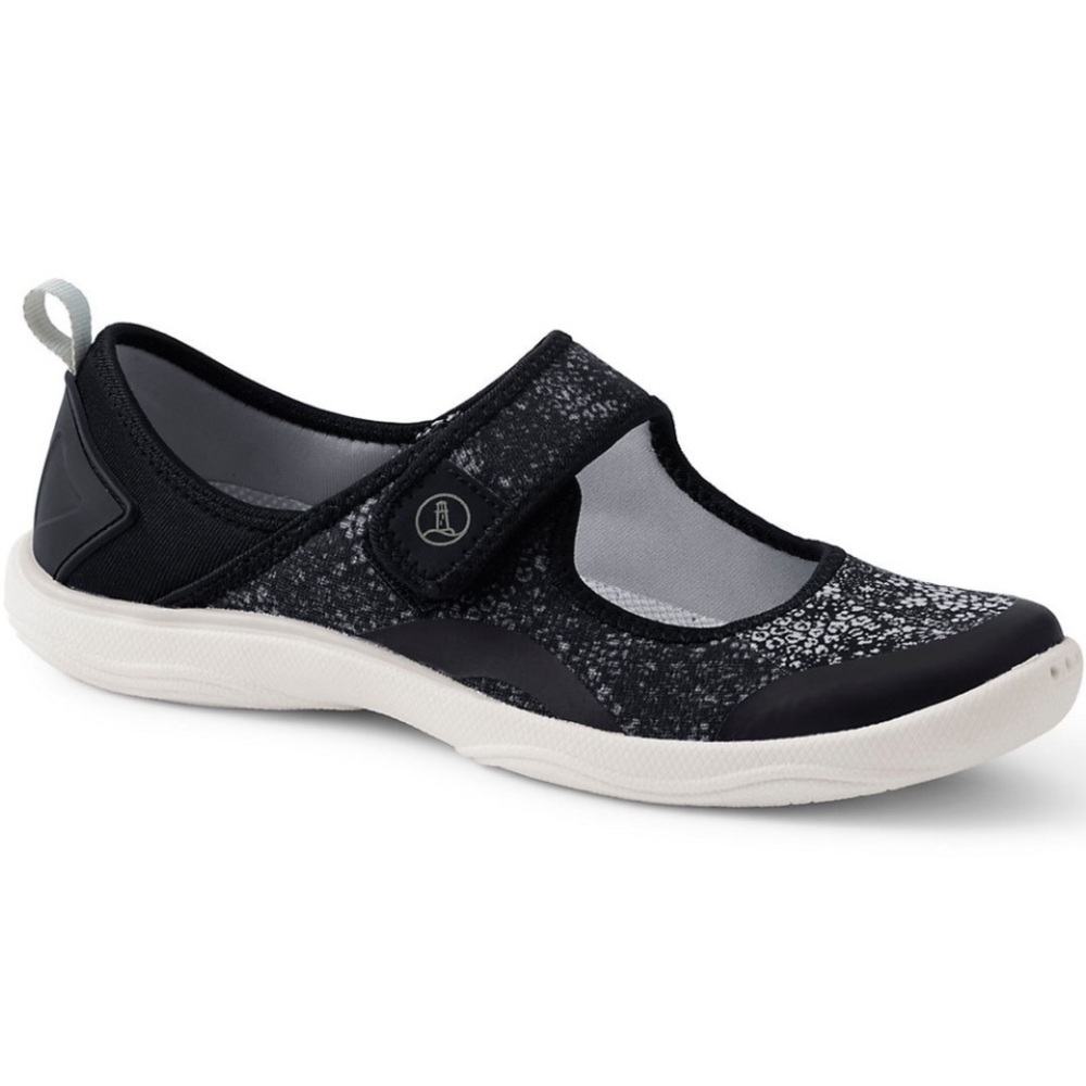 NWT water Mary Jane shoes Size 6.5 B, color: black ditsy floral, Lands End.